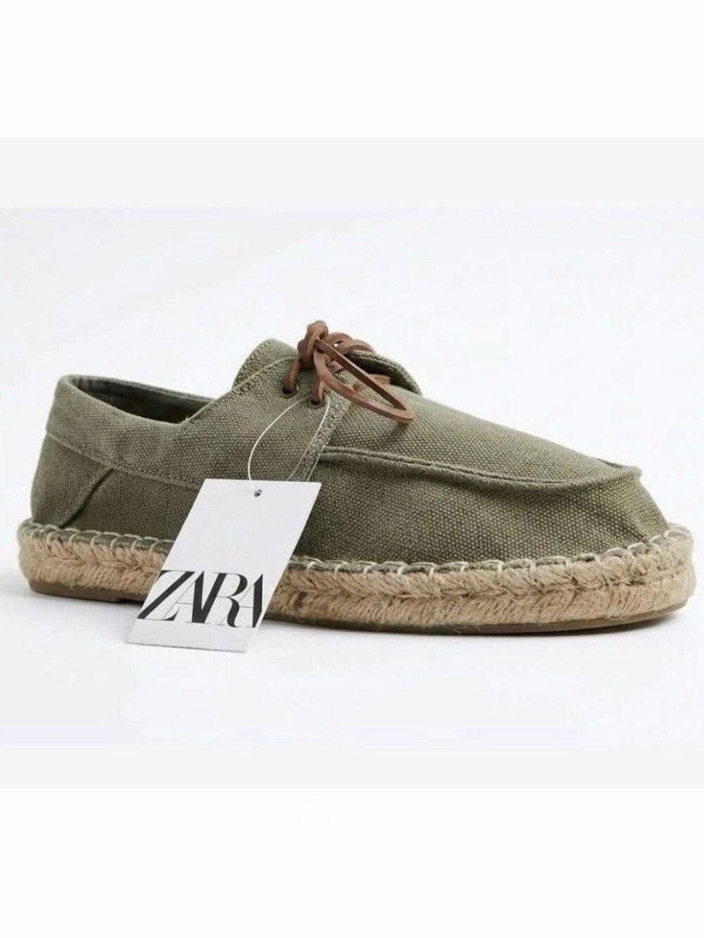 NWT Zara Gorgeous Sz 10 Men's Khaki /Olive Green Suede Espadrille Lace-Up Shoes